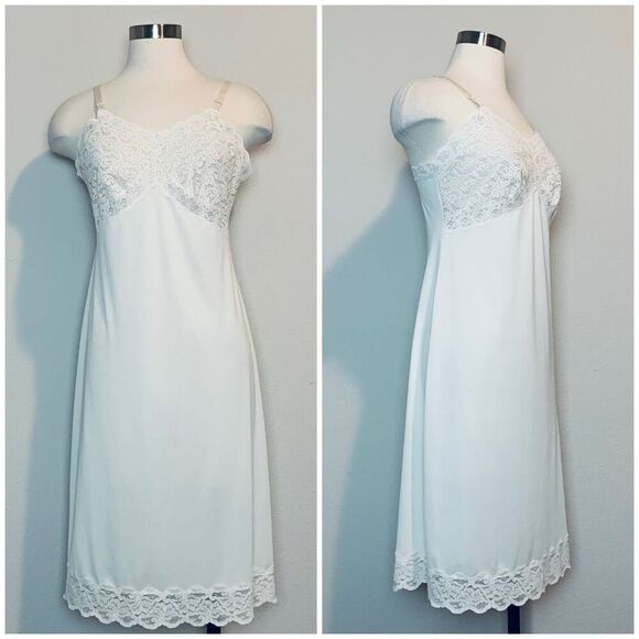 Vintage VTG Ivory Lace Scallop Slip Dress Nightgown 34 Small Medium - Picture 1 of 5